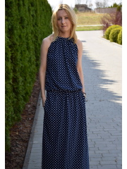 AMIRA - Maxi / long cotton dress - navy blue in polka dots