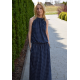 AMIRA - maxi / lange Strickkleid - Marineblau in Tupfen