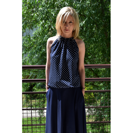 ATENA - Tied knit blouse in polka dots