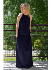 AMIRA - maxi / lange Strickkleid - marineblaues