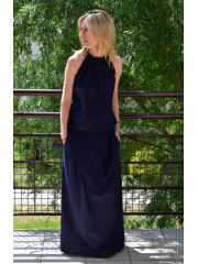 AMIRA - Maxi / long cotton dress - navy blue