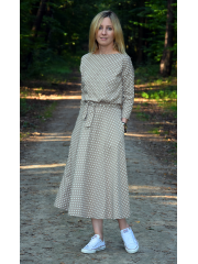 ADELA - Midi Flared cotton dress -mocha in polka dots