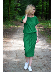 ELIZA - Cotton midi dress with metal eyelets - green