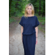 ELIZA - Cotton midi dress with metal eyelets - navy blue