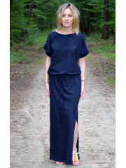 GREES - Cotton dress to the ground with belt - Navy blue