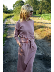 NINA - Cotton maxi belt dress - Dirty pink