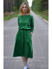 ROSE - cotton dress with belt - green