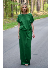 GREES - Cotton dress to the ground with belt - green