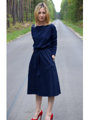 ROSE - cotton dress with belt - Navy blue