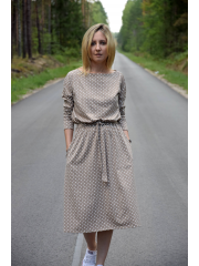 ROSE - cotton dress with belt - mocha in polka dots