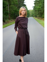 ADELA - Midi Flared cotton dress - chocolate