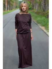 MAXIMA - cotton long dress with pockets - chocolate