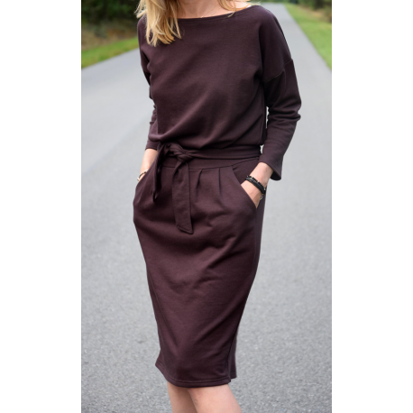 KIKA - midi strickkleid baumwolle damen - mokka in polka dots