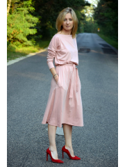 ROSE - cotton dress with belt - dirty pink