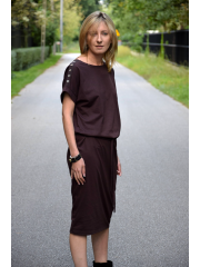 ELIZA - Cotton midi dress with metal eyelets - chocolate color