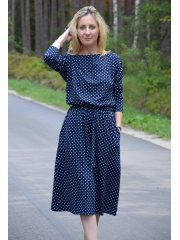 ROSE - Baumwollkleid mit Gürtel - marineblau in Tupfen