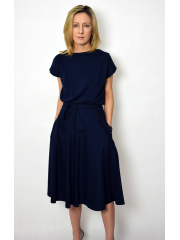 LUCY - Midi Flared cotton dress - navy blue