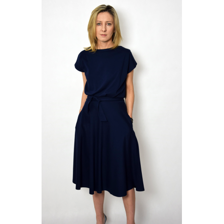 LUCY - Midi Flared cotton dress - navy blue