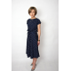 LUCY - Midi Flared cotton dress - navy blue in polka dots