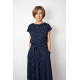 LUCY - Midi Flared cotton dress - navy blue in polka dots