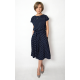 LUCY - Midi Flared cotton dress - navy blue in polka dots