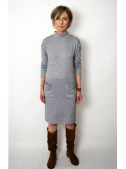 LOUISE - viscose dress with stand-up collar - gray