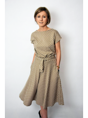 LUCY - Midi Flared cotton dress - mocha in polka dots