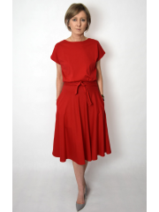 LUCY - Midi Flared cotton dress - red