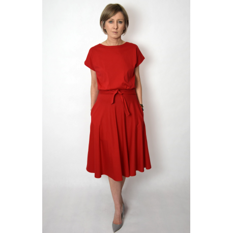 LUCY - Midi Flared cotton dress - red