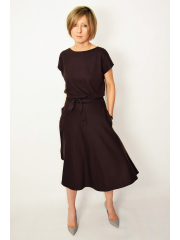 LUCY - Midi Flared cotton dress - chocolate