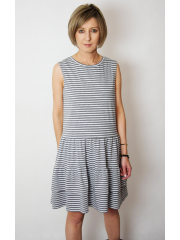 ELENA - dress with frills on straps in gray and white stripes