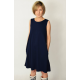 TULA - cotton mini dress with pockets - navy blue in polka dots