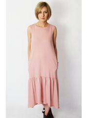 KATIA - cotton midi dress with a frill - dirty pink