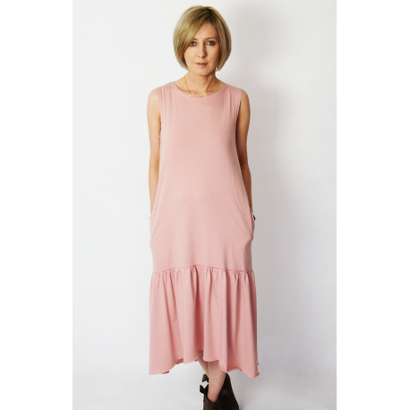 KATIA - cotton midi dress with a frill - dirty pink