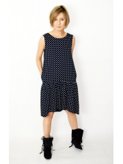 GINA - mini dress with a frill - navy blue in polka dots