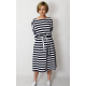 ROSE - cotton dress with belt - white and navy blue stripes