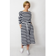ROSE - cotton dress with belt - white and navy blue stripes