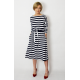 ROSE - cotton dress with belt - white and navy blue stripes