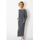 NINA - Cotton maxi belted dress - white and navy blue stripes