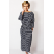 NINA - Cotton maxi belted dress - white and navy blue stripes