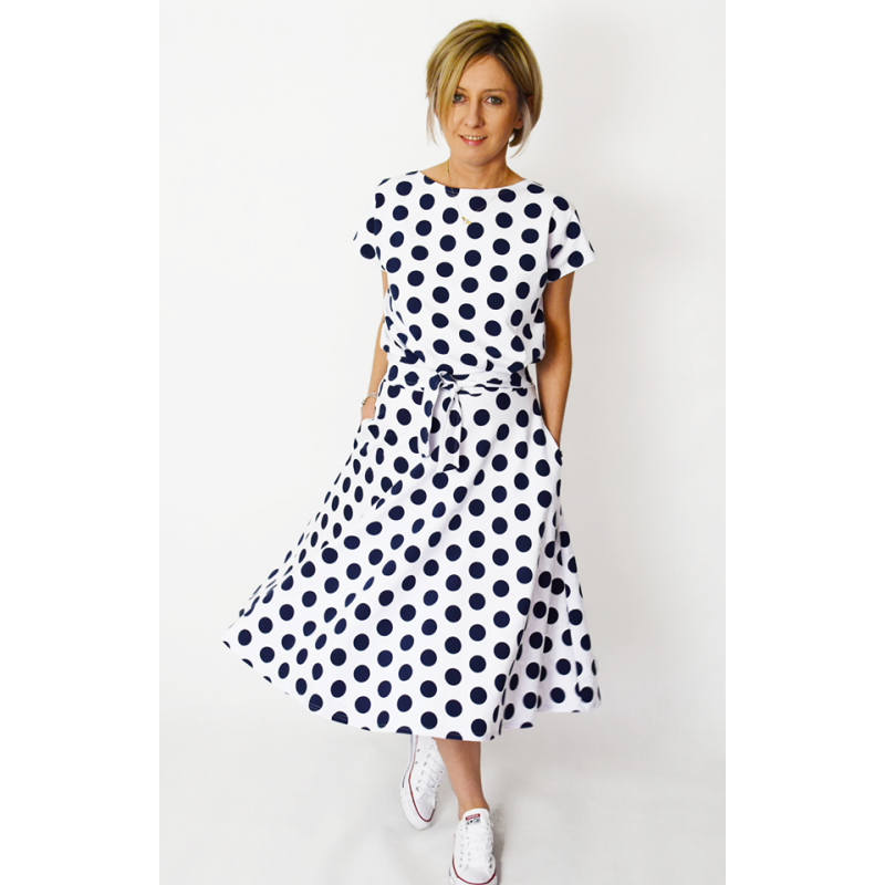 LUCY - Midikleid aus Baumwolle - marineblaue Tupfen ...