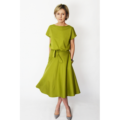 LUCY - Midi Ausgestelltes Kleid gestrickt - olive