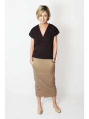 ALEX - pencil and cotton midi skirt with pockets - mocha