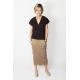 ALEX - pencil and cotton midi skirt with pockets - mocha