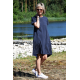 TESSA - A-shaped dress with short sleeves - Navy blue polka dots