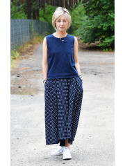 ROMA - long cotton skirt with high waist - Navy blue polka dots
