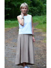 ROMA - long cotton skirt with high waist - mocha in polka dots