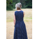 AUDREY - long cotton dress - navy blue polka dots