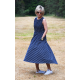 AUDREY - long cotton dress - navy blue polka dots