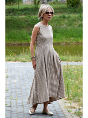 AUDREY - long cotton dress - mocha in polka dots